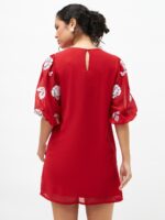 SASSAFRAS Red Georgette A-Line Dress - Image 4