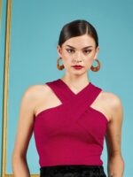 SASSAFRAS Red Halter Neck Fitted Top