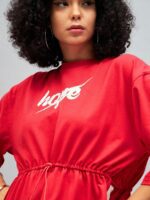 SASSAFRAS Red Knitted Hope Typography Printed Cotton T-shirt Mini Dress - Image 2
