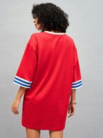 SASSAFRAS Red Typography Printed Cotton T-shirt Mini Dress - Image 4