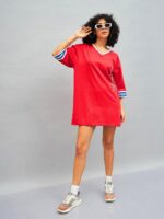 SASSAFRAS Red Typography Printed Cotton T-shirt Mini Dress - Image 5