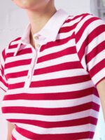 SASSAFRAS Red & White Striped Polo Collar Slim Fit T-shirt - Image 2
