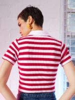 SASSAFRAS Red & White Striped Polo Collar Slim Fit T-shirt - Image 4
