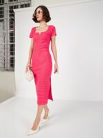 SASSAFRAS Square Neck Knitted Sheath Midi Dress - Image 5