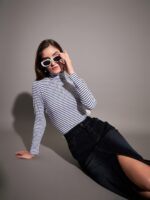 SASSAFRAS Striped High Neck Long Sleeve Regular Top - Image 6