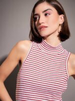 SASSAFRAS Striped High Neck Sheath Midi Dress - Image 2