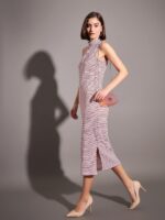 SASSAFRAS Striped High Neck Sheath Midi Dress - Image 3