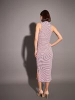 SASSAFRAS Striped High Neck Sheath Midi Dress - Image 4