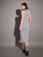 SASSAFRAS Striped Turtle Neck Sleeveless Sheath Midi Dress - Image 4