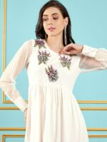 SASSAFRAS White Floral Embroidered A-Line Dress - Image 2
