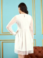 SASSAFRAS White Floral Embroidered A-Line Dress - Image 4