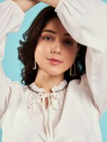 SASSAFRAS White Tie-Up Neck Puff Sleeve Top - Image 2