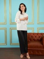 SASSAFRAS White Tie-Up Neck Puff Sleeve Top - Image 5