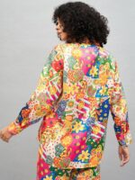 SASSAFRAS Yellow Floral Printed Spread Collar Opaque Casual Oversized Satin Shirt - Image 4