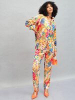 SASSAFRAS Yellow Floral Printed Spread Collar Opaque Casual Oversized Satin Shirt - Image 5