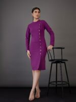 SASSAFRAS worklyf Round Neck Long Sleeves Button Detail Sheath Dress