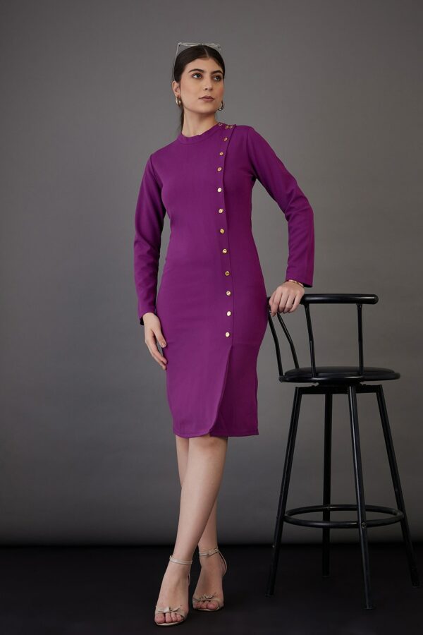 SASSAFRAS worklyf Round Neck Long Sleeves Button Detail Sheath Dress