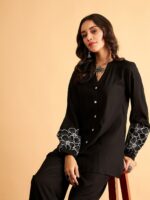 Shae by SASSAFRAS Black Floral Embroidered Oversized Party Shirt - Image 6
