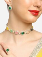 Zaveri Pearls Gold-Plated Kundan-Studded Necklace With Earrings & Finger Ring