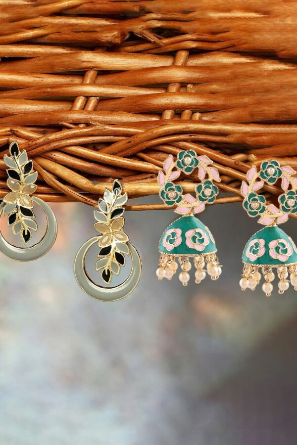 Zaveri Pearls Set Of 2 Gold Plated Artificial Stones Studded Jhumkas