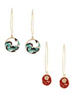 Zaveri Pearls Set Of 2 Gold-Plated Drop Earrings - Image 4