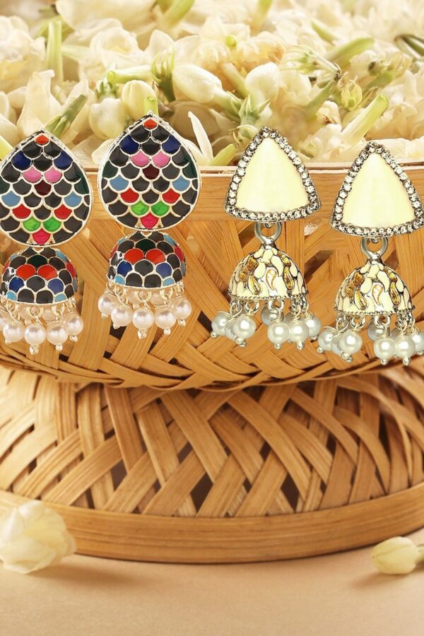 Zaveri Pearls Set Of 2 Gold Plated Kundan & American Diamond Studded Traditional Jhumkas