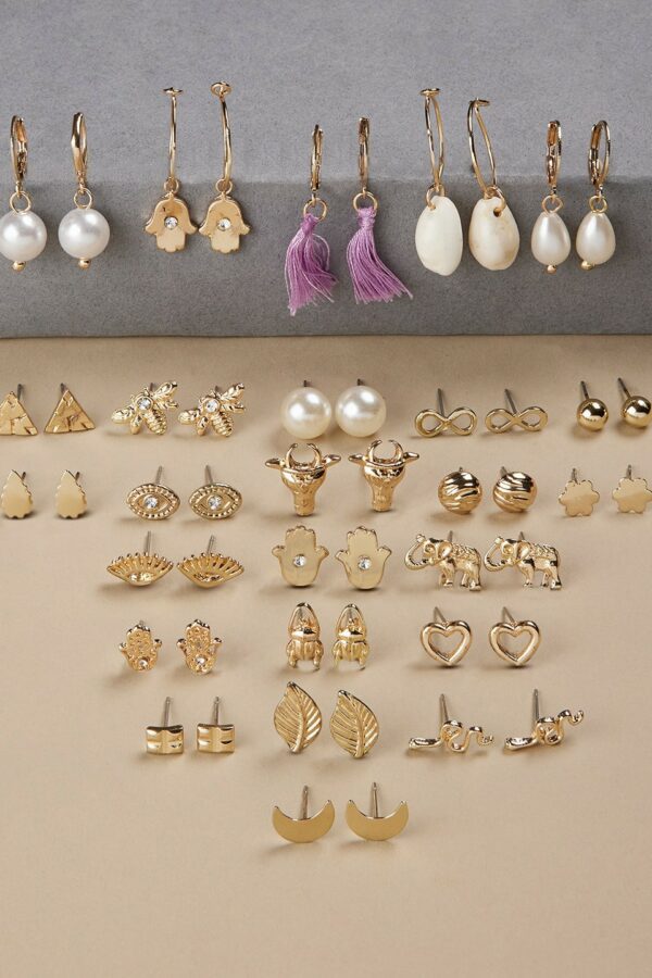 Zaveri Pearls Set of 25 Gold Plated Contemporary Studs & Hoops Earrings