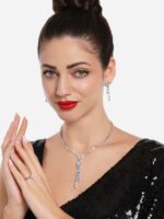 Zaveri Pearls Silver-Plated CZ Stone-Studded Brass Jewellery Set