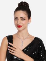 Zaveri Pearls Silver-Plated CZ Stone-Studded Brass Jewellery Set - Image 4