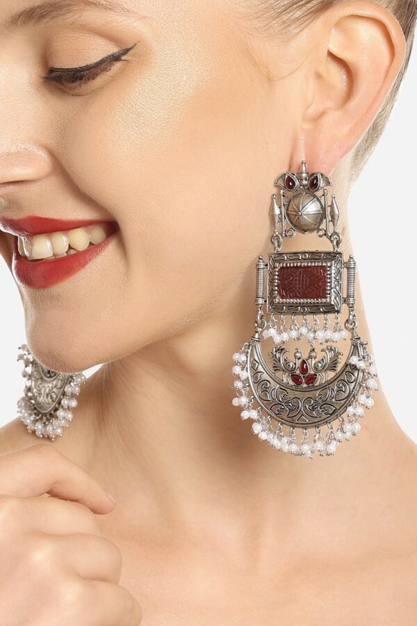 Zaveri Pearls Silver-Plated Contemporary Chandbalis Earrings