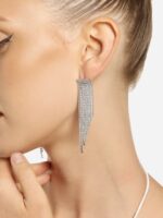 Zaveri Pearls Silver-Plated Contemporary Drop Earrings - Image 2