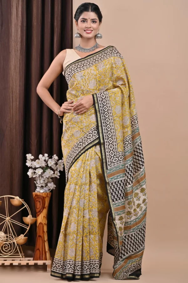 Designer Hand Block Print Chanderi Silk Saree