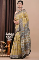 Designer Hand Block Print Chanderi Silk Saree - Image 2