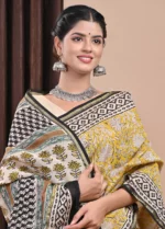 Designer Hand Block Print Chanderi Silk Saree - Image 3
