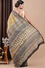 Designer Hand Block Print Chanderi Silk Saree - Image 4