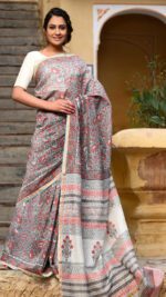 Elegant Hand Block Print Chanderi Silk Saree