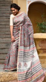 Elegant Hand Block Print Chanderi Silk Saree - Image 2