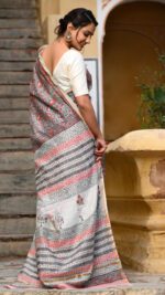 Elegant Hand Block Print Chanderi Silk Saree - Image 3