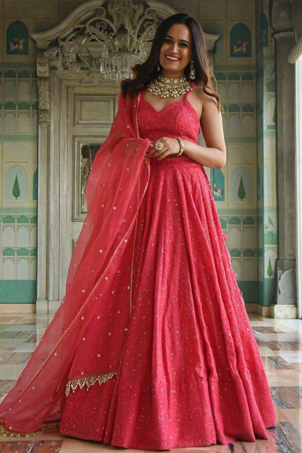 FABPIXEL Embroidered Sequinned Semi-Stitched Lehenga & Unstitched Blouse With Dupatta