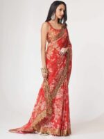 FABPIXEL Floral Printed Organza Saree - Image 6