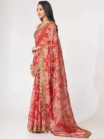 FABPIXEL Floral Printed Organza Saree - Image 7