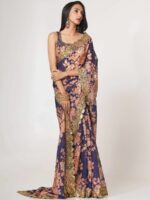 FABPIXEL Floral Printed Organza Saree - Image 6