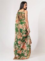 FABPIXEL Floral Printed Organza Saree - Image 4