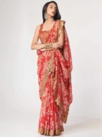 FABPIXEL Floral Printed Organza Saree - Image 8