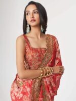 FABPIXEL Floral Printed Organza Saree - Image 2