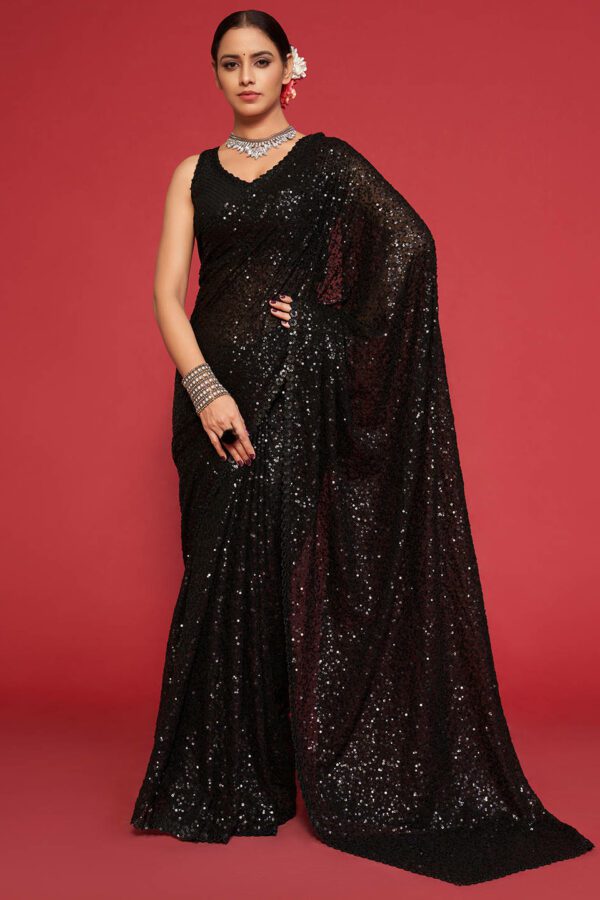 FABPIXEL Sequined Pure Georgette Saree