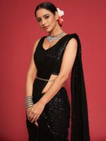 FABPIXEL Sequined Pure Georgette Saree - Image 5