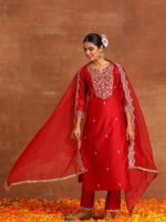 Indo Era Floral Embroidered Regular Sequinned Kurta With Palazzos & Dupatta - Image 6