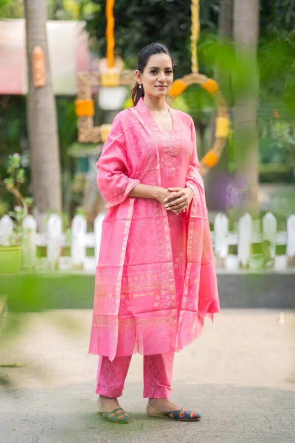 Sehra Hand Block Print Chanderi Silk Suit Set