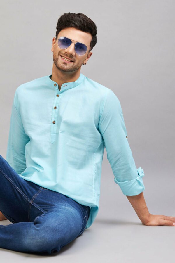 Men's Aqua Short Cotton Kurta
